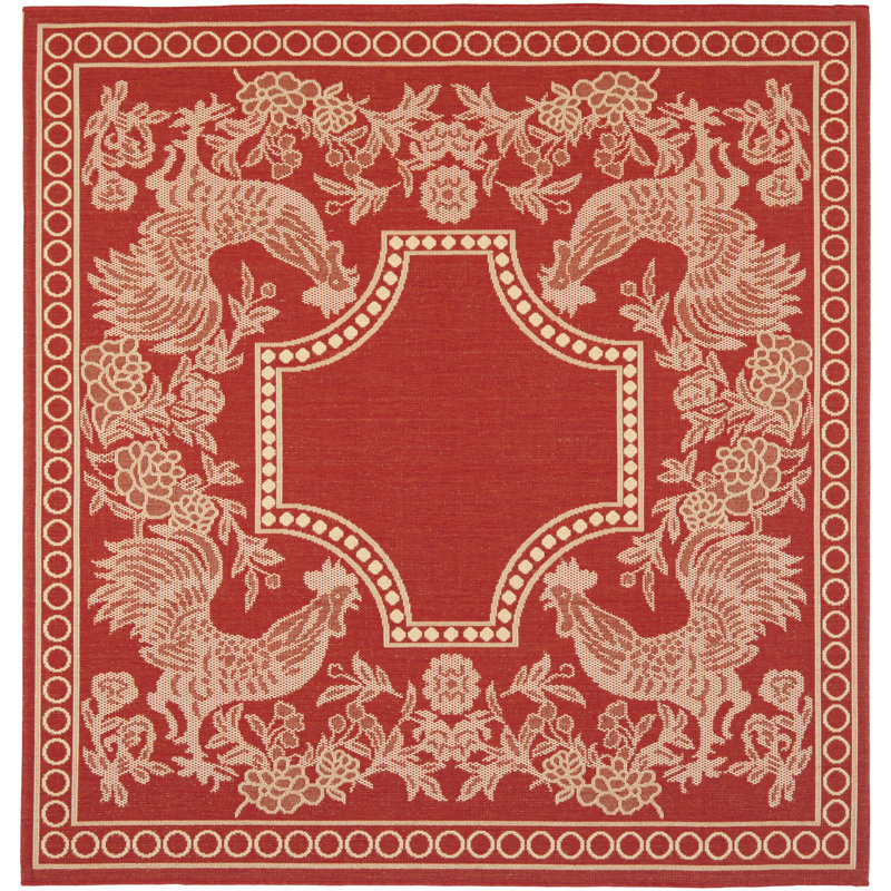 Havza Performance Floral Indoor/Outdoor Area Rug, Square 6'7"