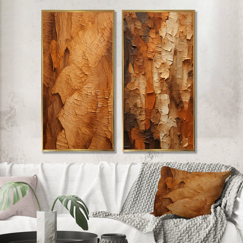 «Brown Tree Bark Essence II», ensemble de 2 reproductions d'art sur toile, Cadre flottant doré, H 40 po x l 41 po