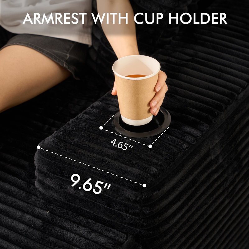 Méridienne 66,92 po Cloud-Like Sleeper - Revêtement en velours côtelé inspiré de la fourrure avec porte-gobelets, aucun assemblage requis