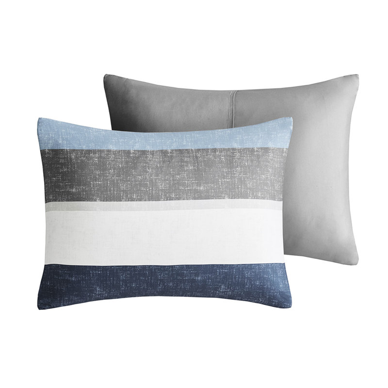 Drap à rayures avec édredon et draps - Gris, bleu marine, bleu dans un style décontracté Lavable à la machine, drap de grande capacité pour lit simple en microfibre traité jusqu'à 12 po