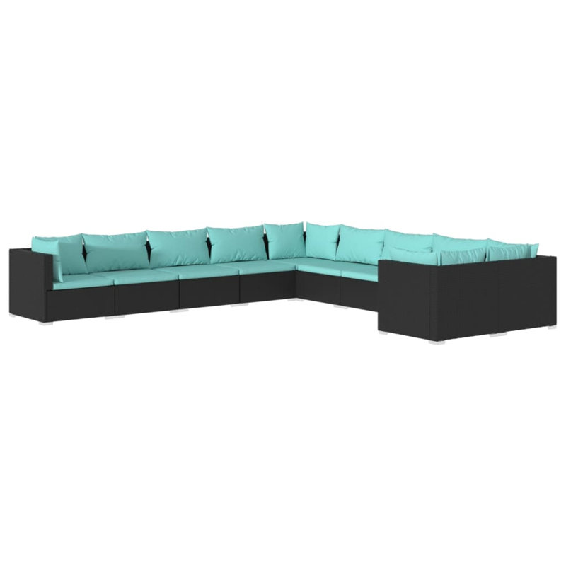 27.6" Wide Square Patio Sectional Set with Cushions, Water blue, Black