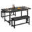 Dining Table Set for 4-8, 63" Extendable 3-Piece Set with 2 Upholstered Benches – Large Rectangle Kitchen Table with Metal Frame for Space-Saving in Apartments-721065698