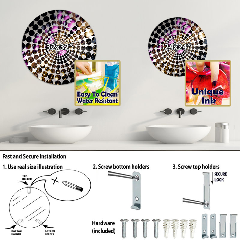 Eliezar - Miroir décoratif à cercles concentriques, 23,6 po x 23,6 po