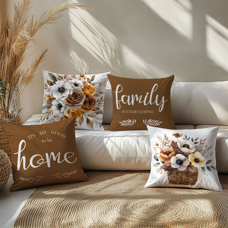 4 housses de coussin décoratives à motif de fleurs chaudes