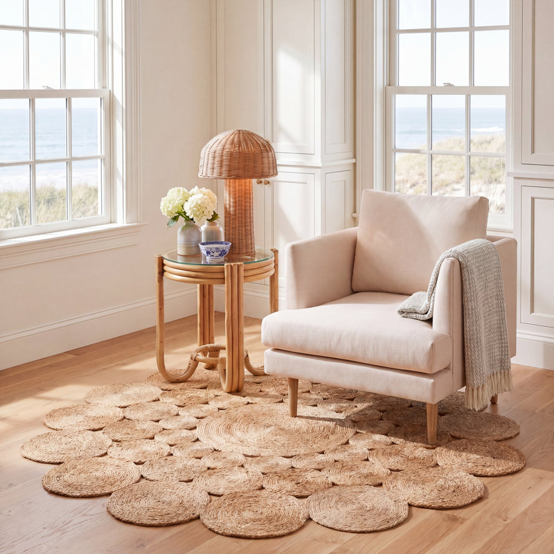 Tapis en jute tissé à la main Grimpante, Rond 9 pi