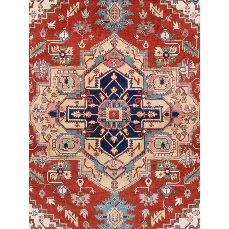 Hand-Knotted Ivory and Rust Wool Square Oriental Rug