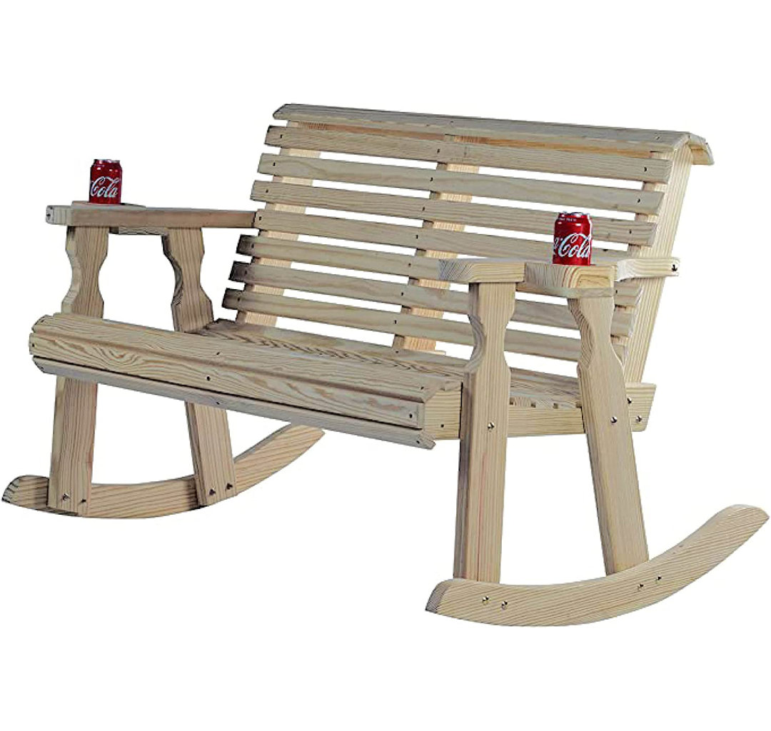Amish Casual Heavy Duty 800 lbs Roll Back Treated Double Rocker Bench with Cupholders Amish Casual Frame 