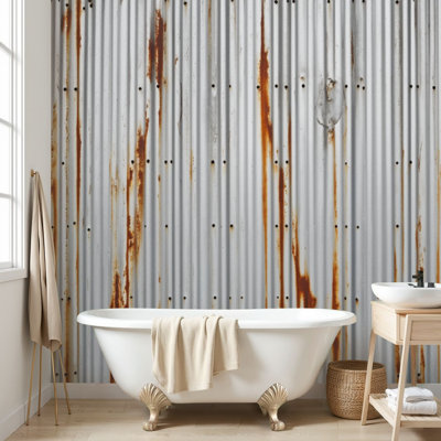 Wall Mural Peel and Stick Wallpaper Old zinc texture rusty galvanized metal surface Self-Adhesive Removable Contact Paper Wall Decor for Living Room Bedroom 69"H x 96"W