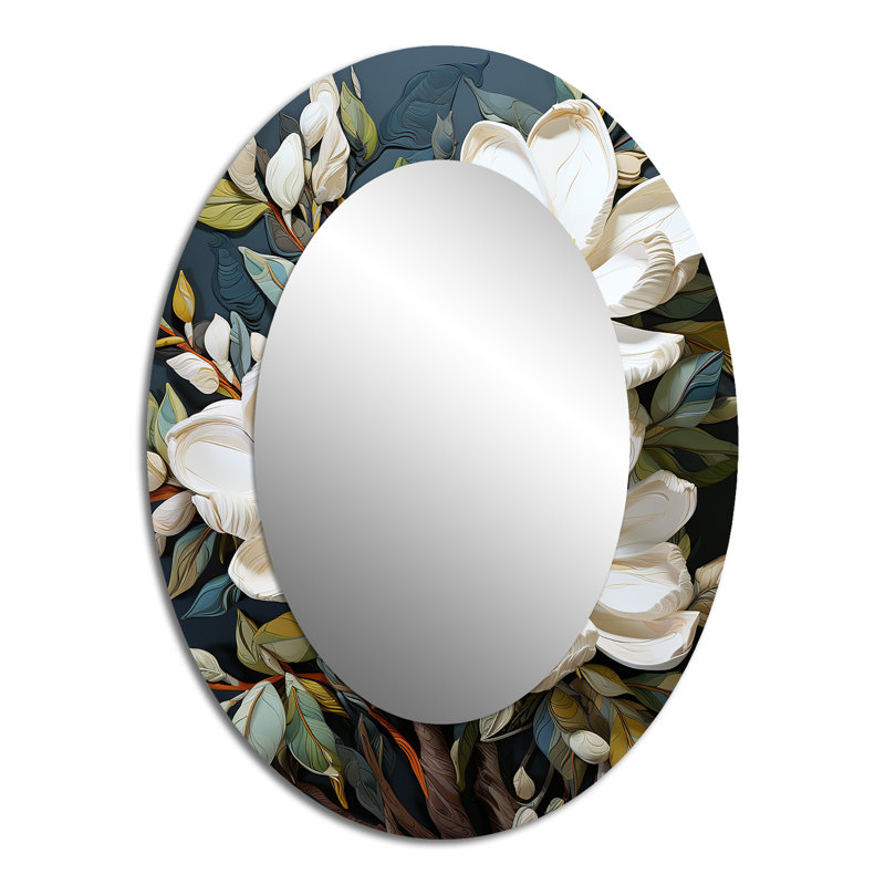 Miroir mural ovale blanc et jaune Magnolias, 40 po x 30 po