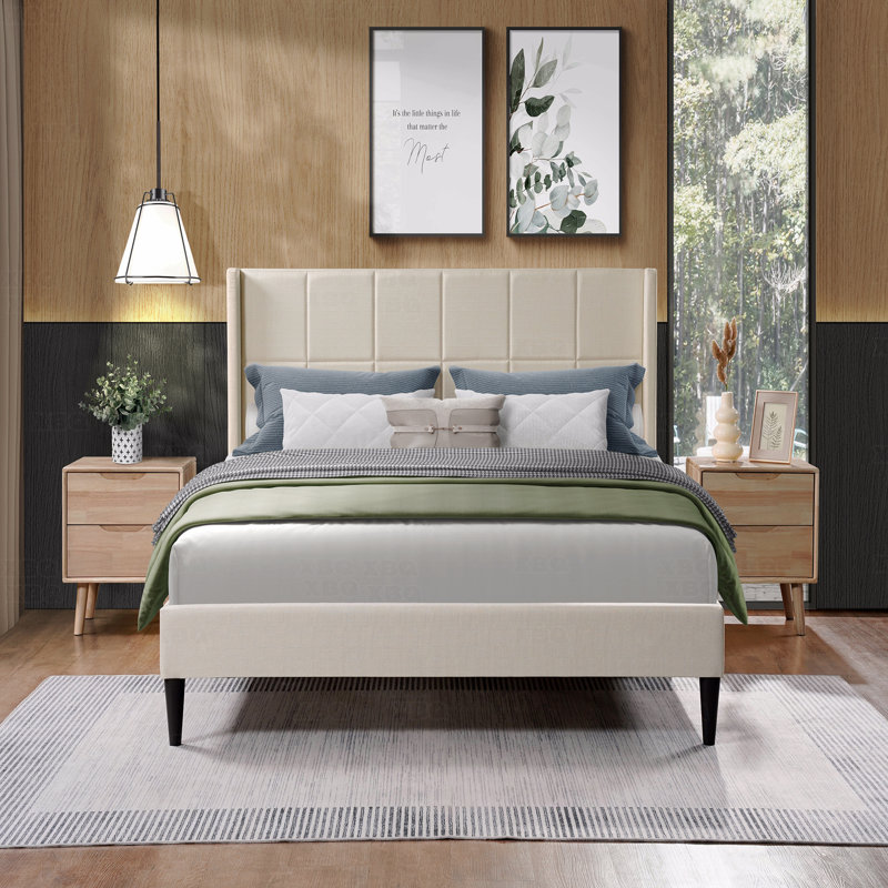 Bed, Luma Upholstered Wingback, Beige