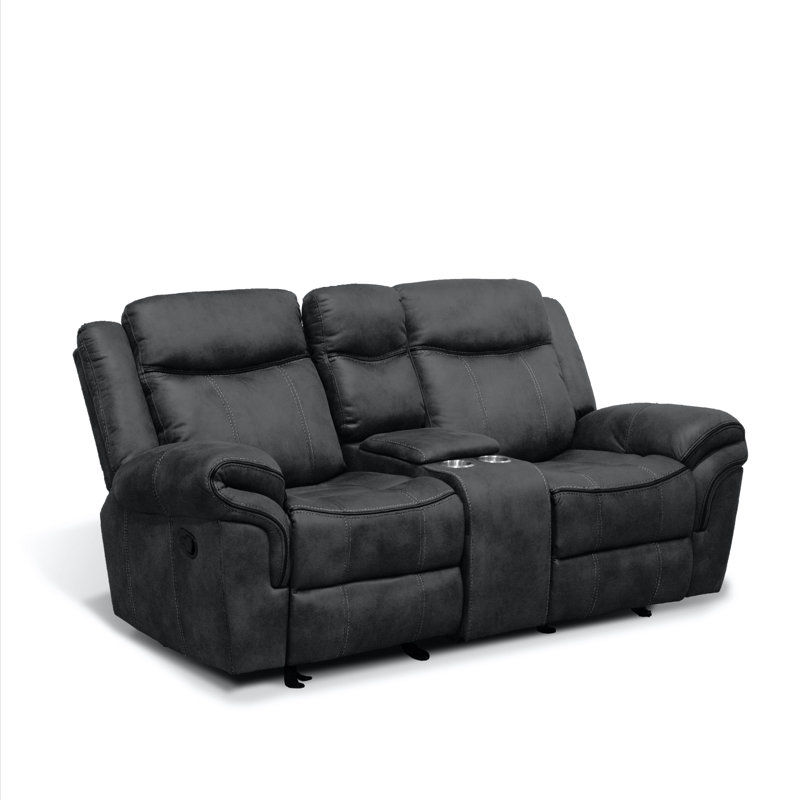 Caenas 79'' Upholstered Manual Glider Reclining Loveseat, Black