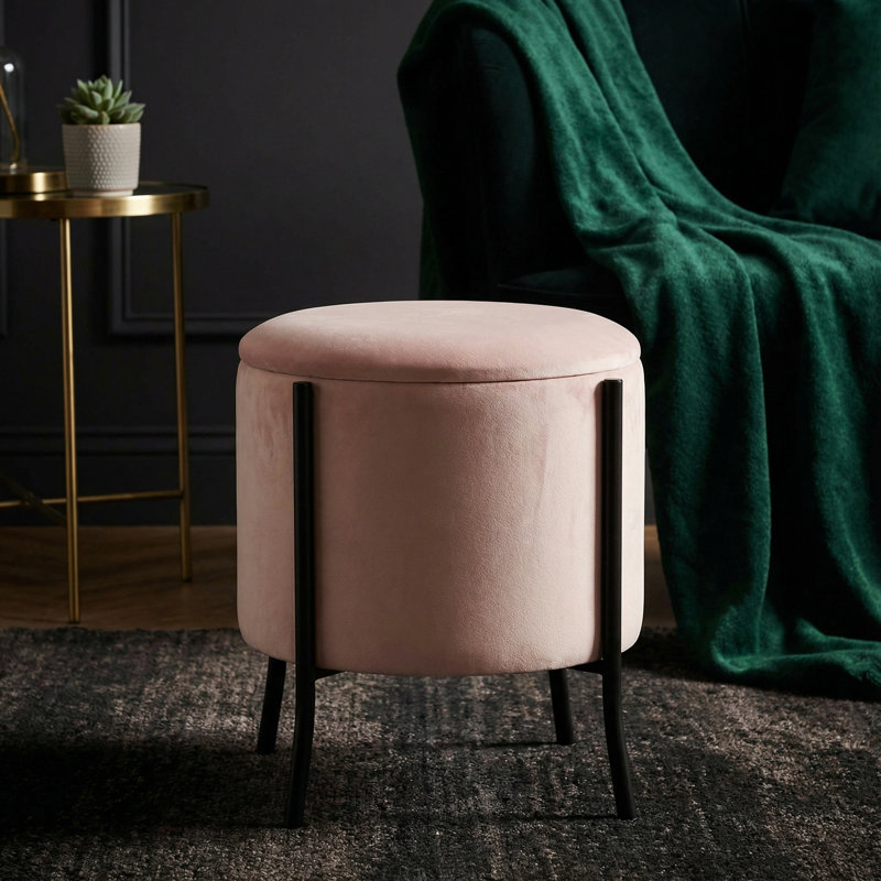 Corliss Storage Ottoman, Blush Pink Velvet