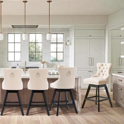 Swivel Counter Bar Stool Set with Wood Frame,Gray by House of Hampton