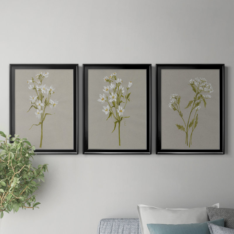 «White Field Flowers I», ensemble de 3 impressions sur toile encadrées, H 26,5 po x l 109,5 po x P 1,5 po