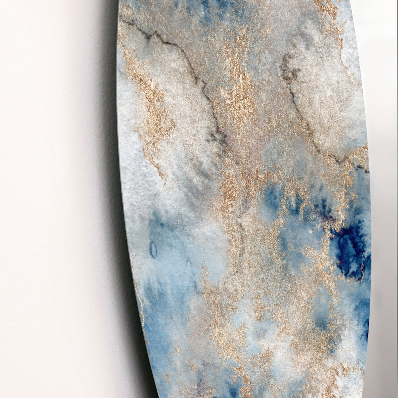 «Blue and Gold Marble Clouds I», art mural moderne en métal, H 23 po x l 23 po