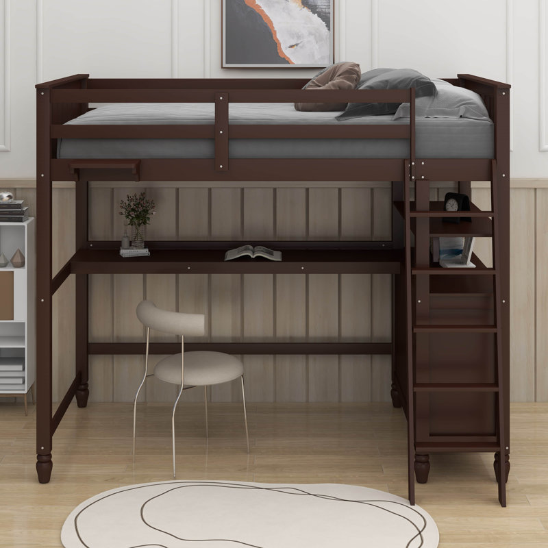 Twin Loft Bed With Drawers,Desk And Shelves, Espresso