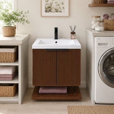 Meuble-lavabo suspendu en résine de 24 pouces avec portes doubles cannelées