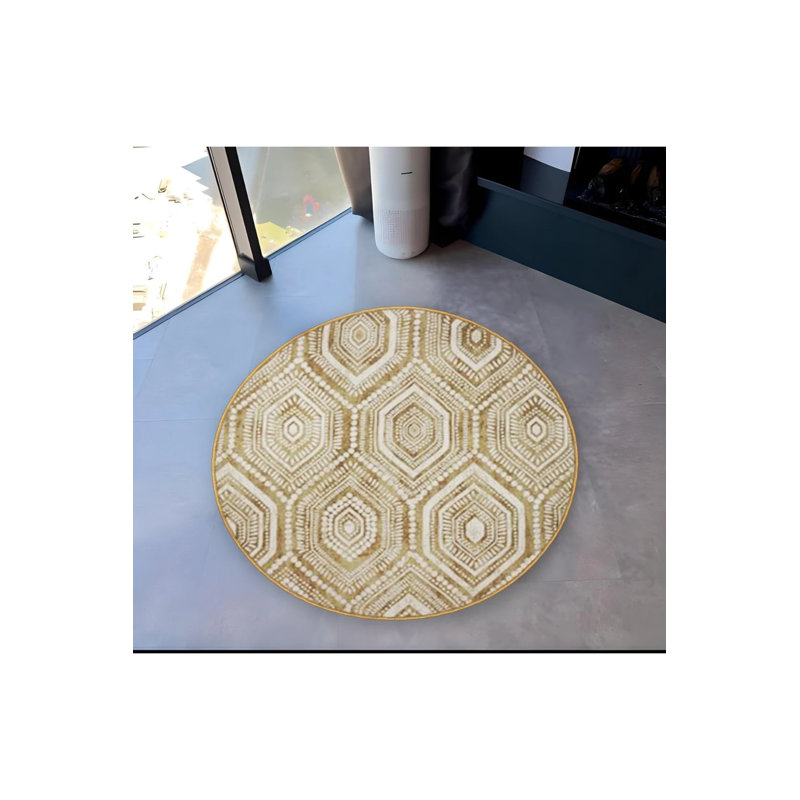 Beige Traditional Patterned Round Woven Base Vintage Decorative Carpet, Round 2'8"