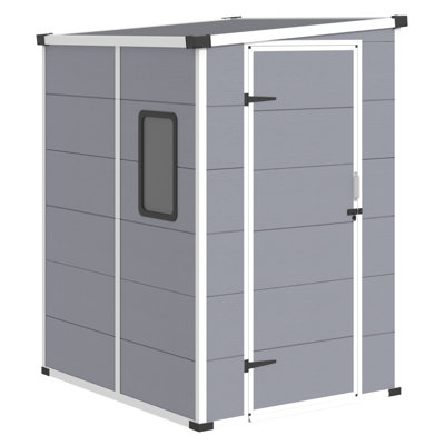 Remise de rangement extérieure de 5 pi x 4 pi, remise résistante aux intempéries avec portes doubles verrouillables et plancher intégré, remise extérieure à toit incliné pour cour, patio et pelouse, gris