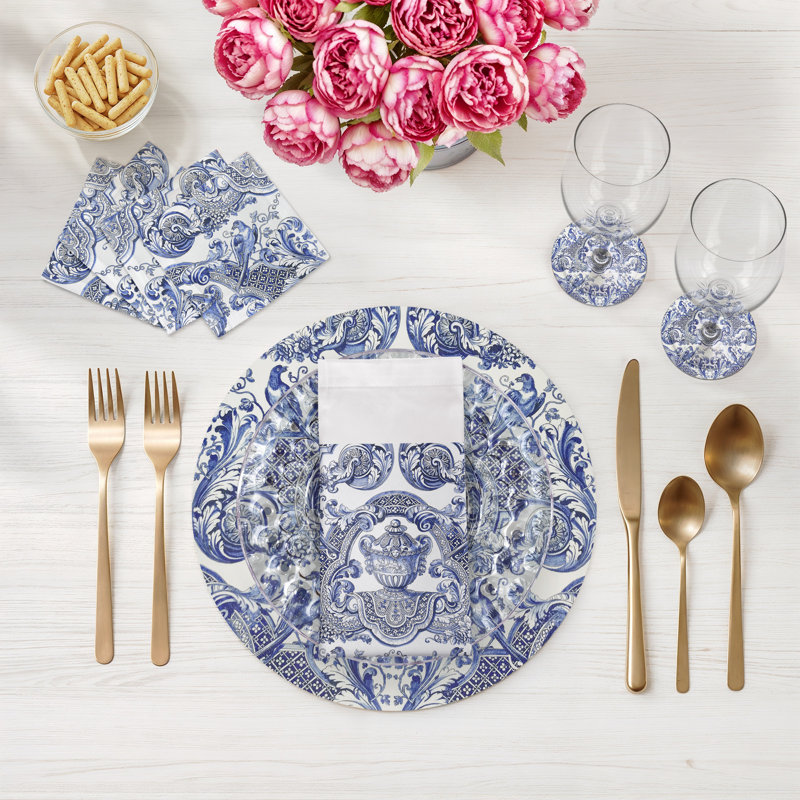 Royal Delft William and Mary Cotton Sateen Dinner Napkins, Blue