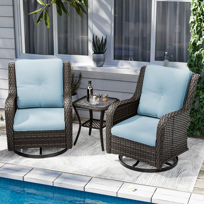 Tapan Wicker 2 - Person Patio Conversation Set with Cushions, Sky Blue