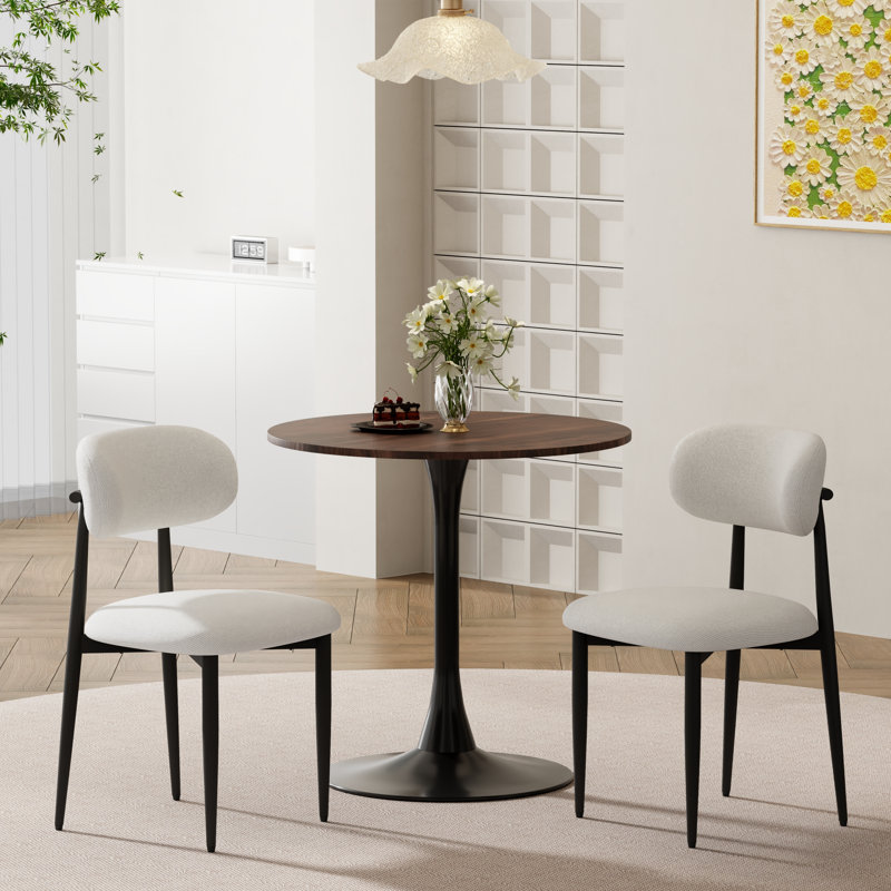 Ensemble de salle à manger Mid-Century, Brun / Noir, Ensemble de trois pièces : table, deux chaises, Beige