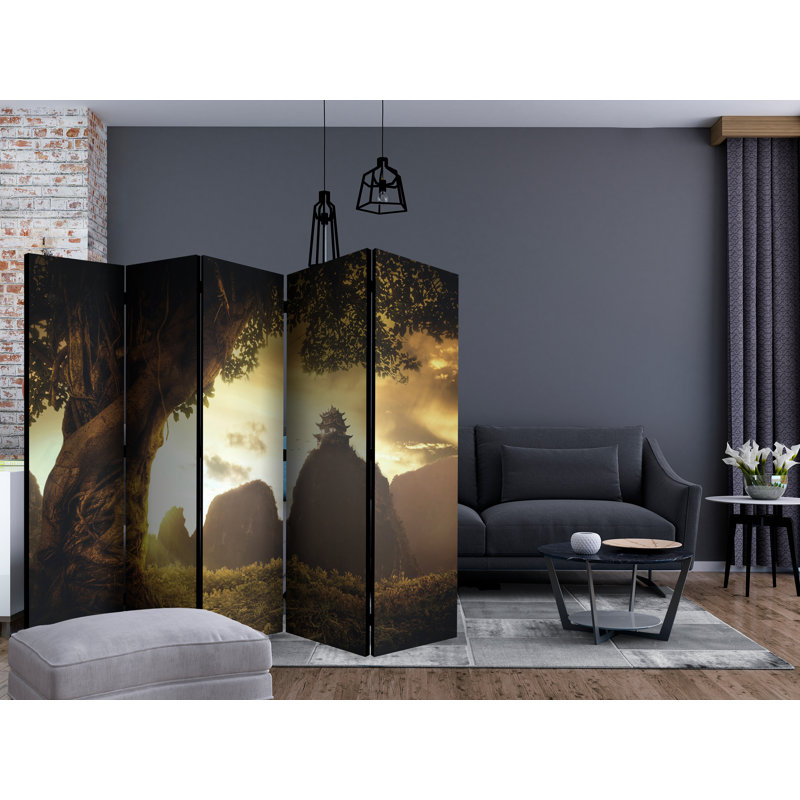 Gatewood 225 cm W x 172 cm H 5 - Panel Solid Wood Folding Room Divider