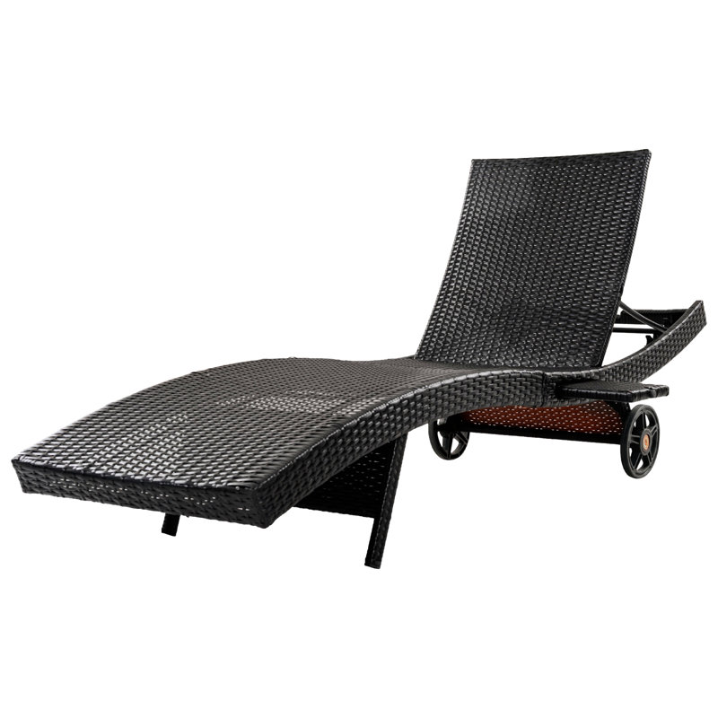 Ensemble de 2 chaises longues de patio, chaise longue d'extérieur inclinable à roulettes, table d'appoint coulissante, dossier réglable