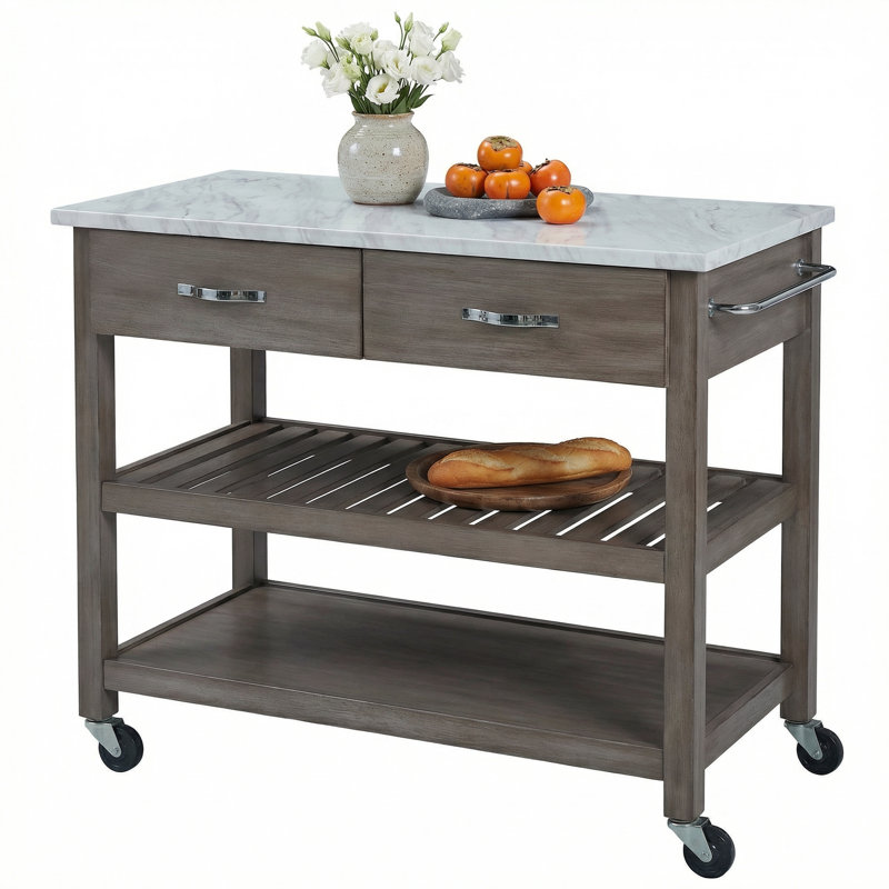 Delicia Kitchen Cart with Gray Base, Faux Marble