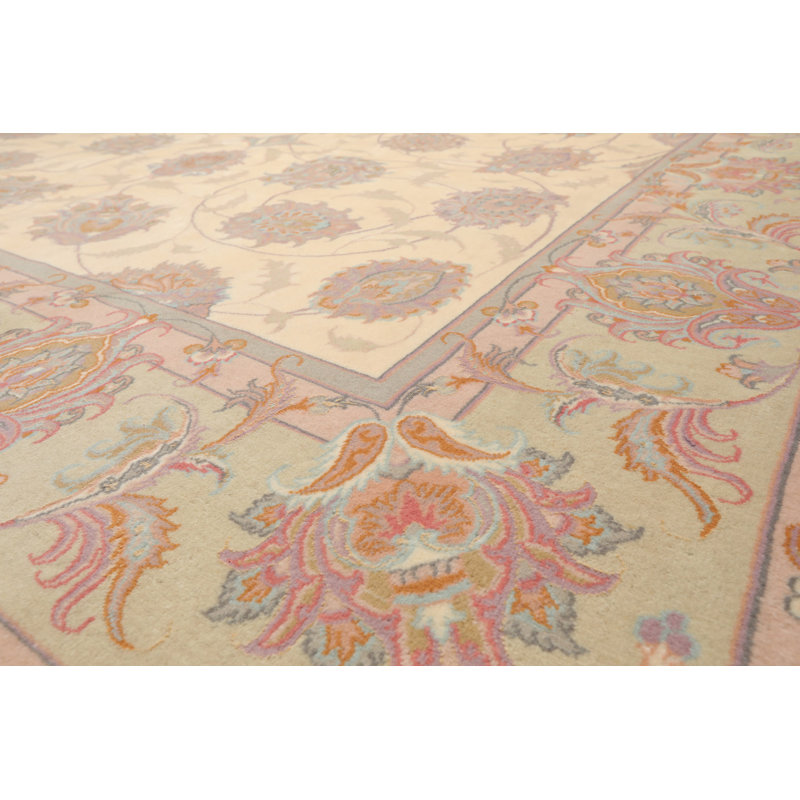 Tapis beige en laine et en soie noué à la main de conception unique 8 pi 3 po x 11 pi 6 po Gaidis