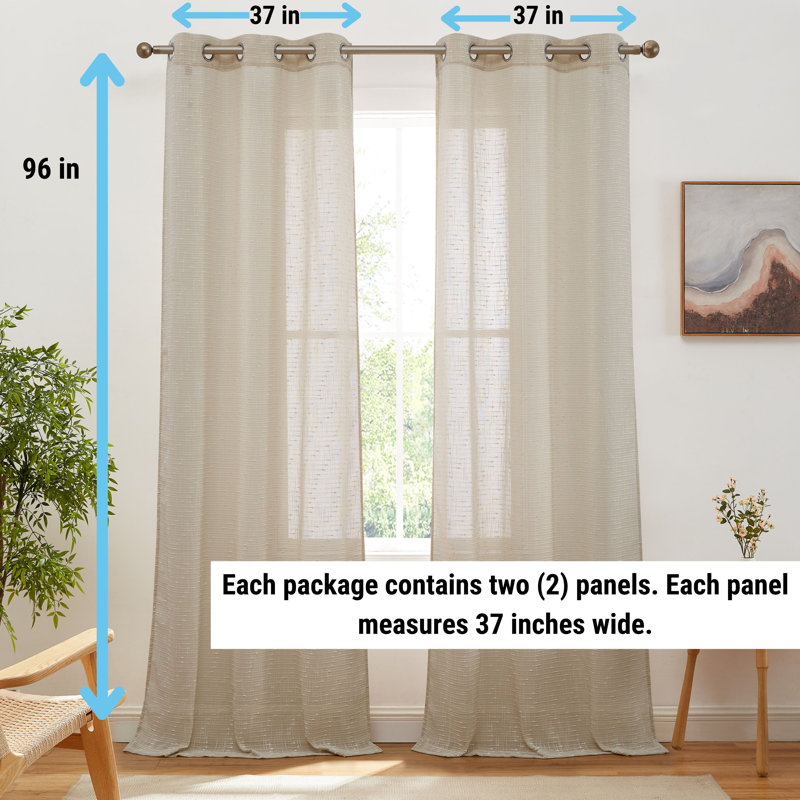 Pothos Faux Linen Semi Sheer Light Filtering Grommet Curtains Panels for Bedroom & Living Room, Pair, Beige, 37" W x 96" L