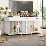 71"W Large Dog Crate Furniture With 3 Drawers And Divider