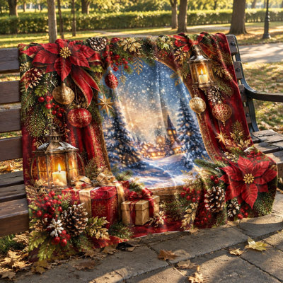 Couverture polaire à motif de Noël, couverture de lit chaude et festive avec imprimé hivernal pour canapé, lit, chambre, salon, décoration de Noël pour la maison