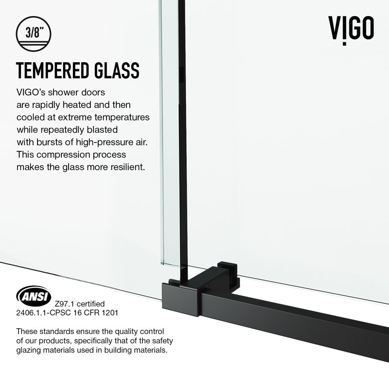 Cabine de douche coulissante sans cadre avec verre transparent de 3/8 po et base Elan classe E 48 po x P 36 po x H 82 po