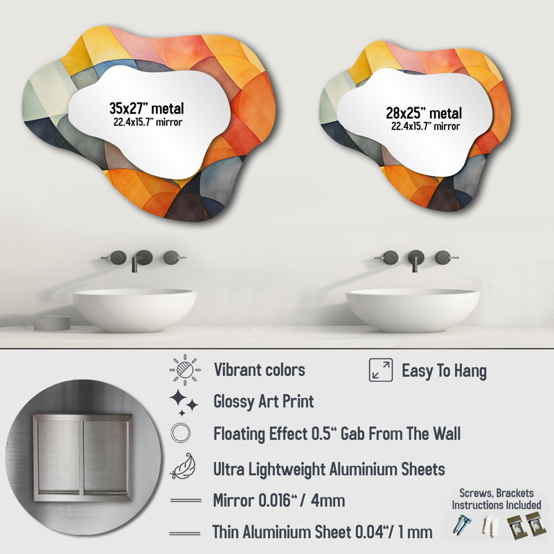 Geometric Soft Colours Tiles II - Abstract Geometric Asymmetrical Modern Large Wall Mirror, 25" x 28"