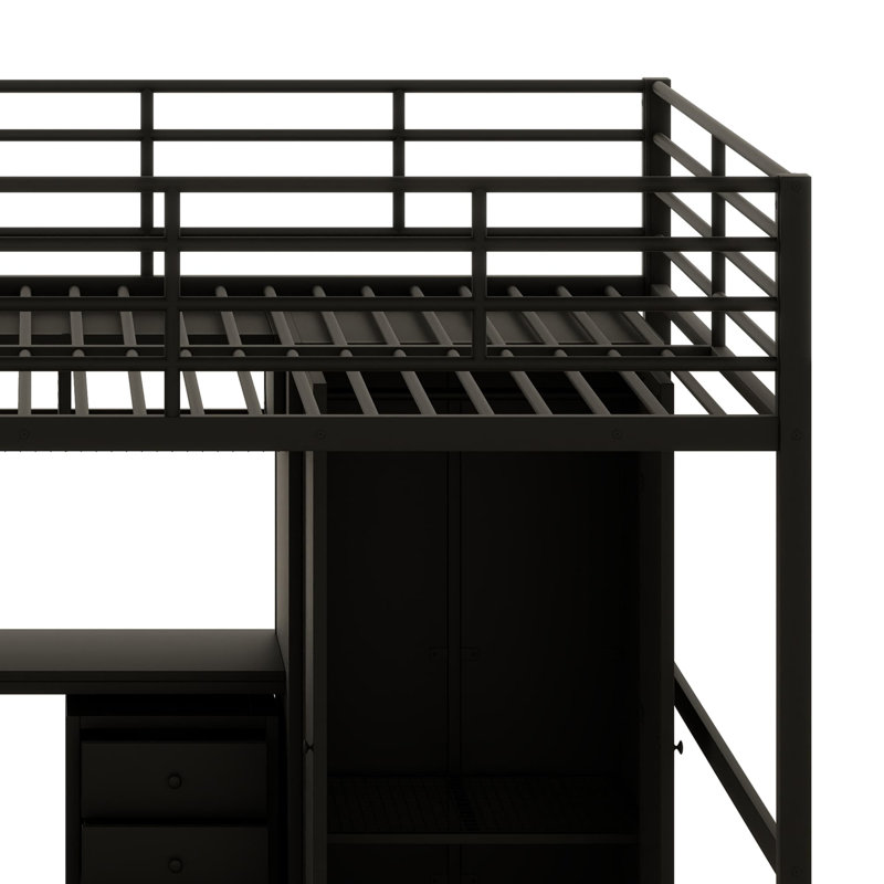 Lit mezzanine en métal avec ensemble de table et garde-robe