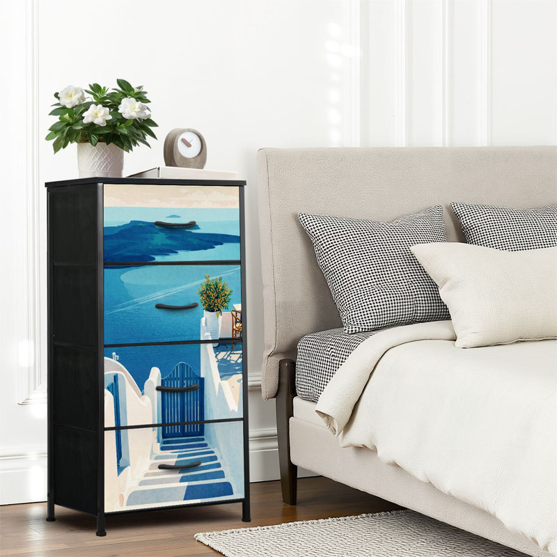 4 Drawer Dresser for Bedroom, Narrow Chest of Drawers, Wooden Top and Study Iron Frame 18"x37.5"-(WxH)