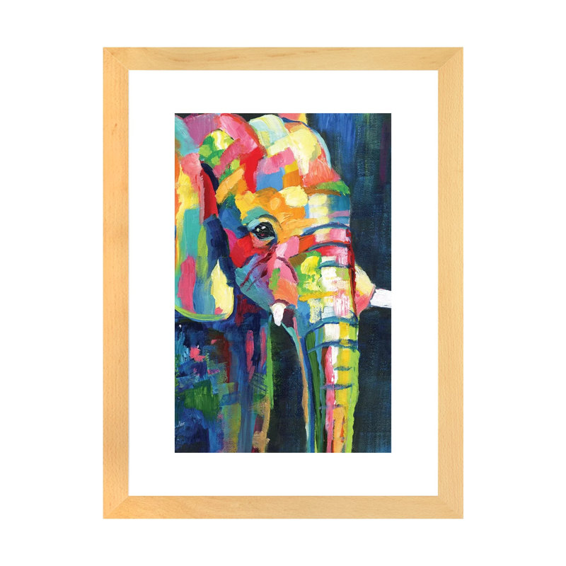 «Vibrant Elephant» par Nan - impression, Encadré naturel, H 32 po x l 24 po x P 1 po