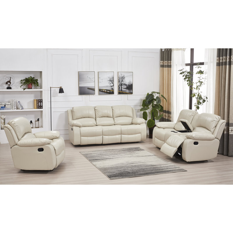 Destrier 3 - Piece Faux Leather Living Room Set, Beige