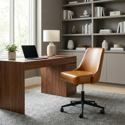 Light Brown Faux Leather Adjustable Height Swivel Office Chair With Wheel Base by 17 Stories