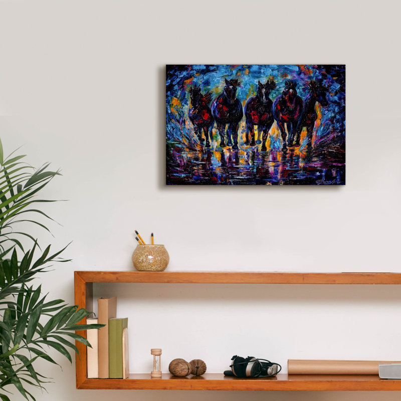 "Chevaux sauvages en liberté" par Lena Owens, H 12 po x l 18 po x P 0,75 po