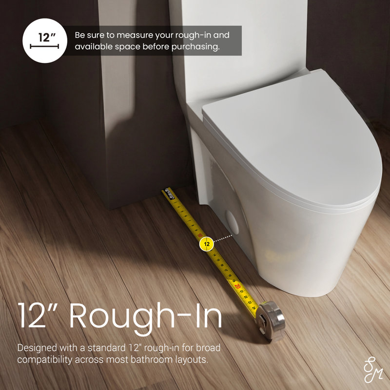 St. Tropez Comfort Height One-Piece Elongated Toilet, Vortex Dual-Flush 1.1/1.6 GPF, White Hardware, Glossy White, Top, 12"
