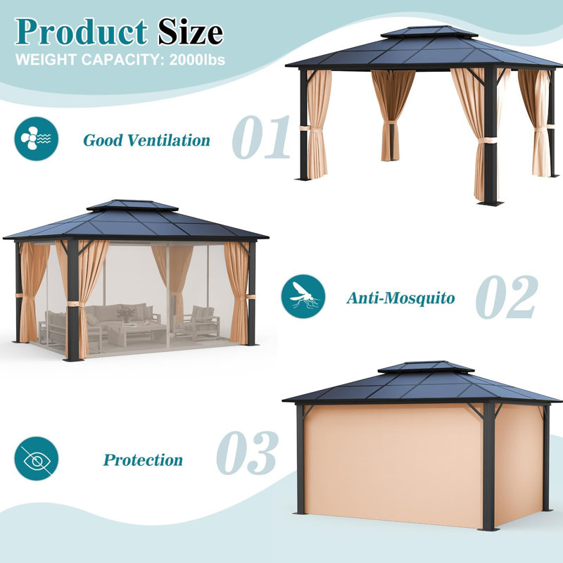 13 Ft. W x 10 Ft. D Metal Patio Gazebo