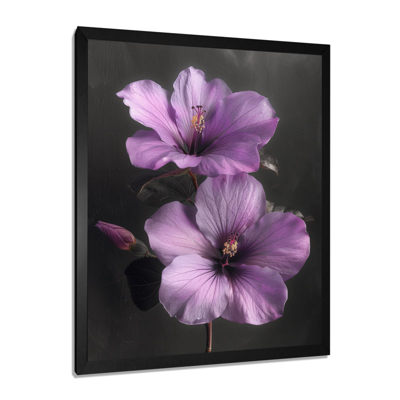 Rétro romance d'hibiscus mauve - Hibiscus, salon d'art mural, Cadre simple noir, H 12 po x l 20 po