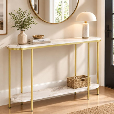 Console d'entrée double en marbre blanc