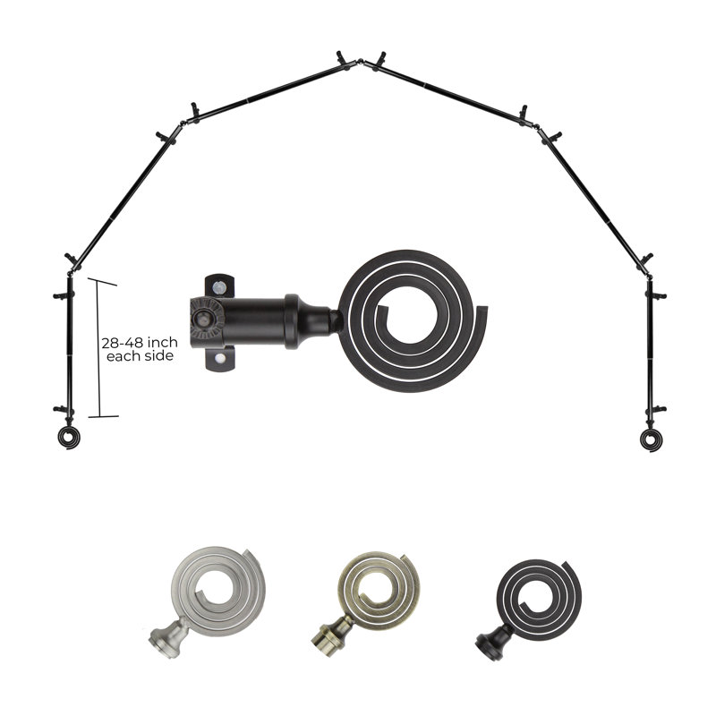 Tringle à rideaux simple ajustable avec baie vitrée de 0,81 po, Noir, 28 po à 48 po (chaque côté)
