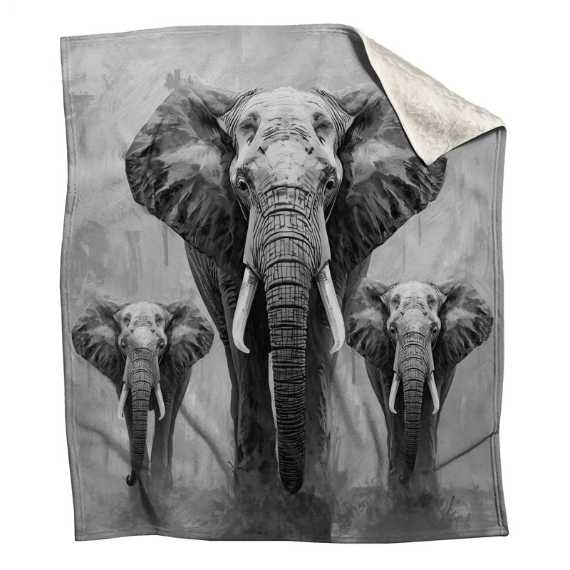 Trois couvertures d'éléphants d'Afrique, L 60 po x H 80 po