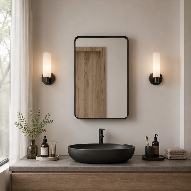 Armoire à pharmacie 20 po x 30 po à cadre en métal noir avec miroir et tablettes réglables