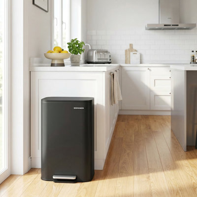 Kitchen Trash Can, 13-Gallon Garbage Can With Soft Close Lid, Stainless Steel, Stays Open, Inner Bucket, Wide Pedal
