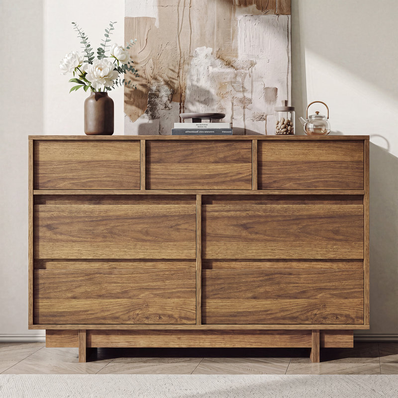 Commode 7 tiroirs, commode double pour chambre à coucher, salon, noyer, Walnut